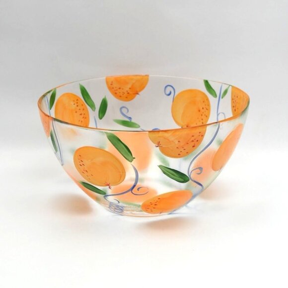 Hand-Painted Glass Serving Bowl With Orange Fruit Design - Picture 5 of 9